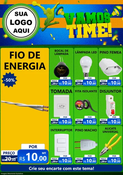Modelo de Encarte para Encarte A4 Vertical com o tema Vamos Time! para Materiais Elétricos