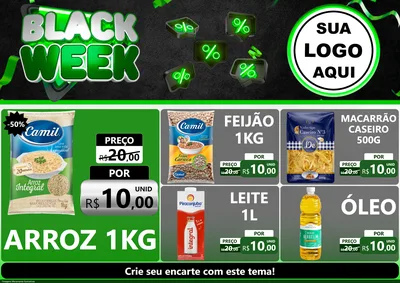 Modelo de Encarte para Encarte A4 Horizontal com o tema Black Week para Supermercado