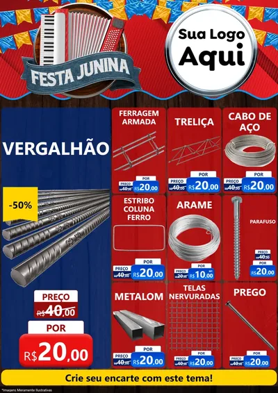 Modelo de Encarte para Encarte A4 Vertical com o tema Festa Junina para Ferragens