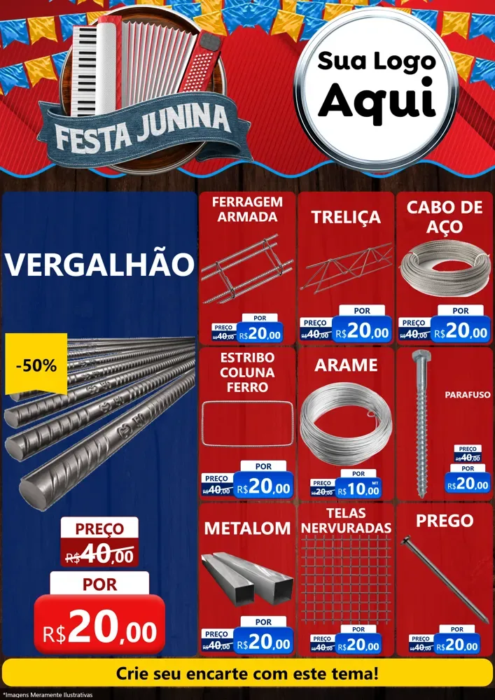 Modelo de Encarte para Encarte A4 Vertical com o tema Festa Junina para Ferragens