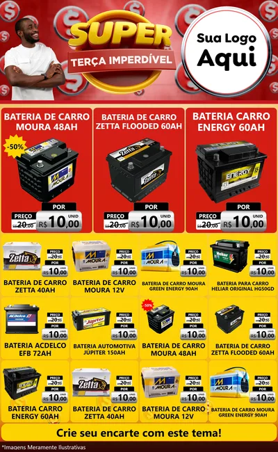 Modelo de Encarte para Encarte Grande com o tema Super Terça Imperdível para Baterias Elétricas