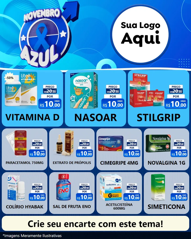 Modelo de Rede Social para Feed Instagram com o tema Novembro Azul para Farmácia