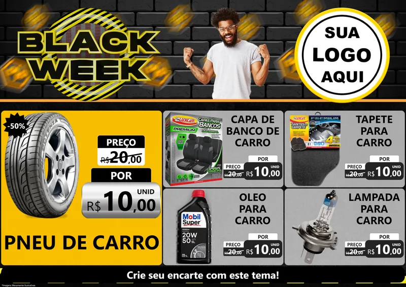 Modelo de Encarte para Encarte A4 Horizontal com o tema Black Week para Auto peças