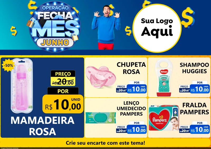 Modelo de Encarte para Encarte A4 Horizontal com o tema Operação Fecha Mês, Junho para Bebês