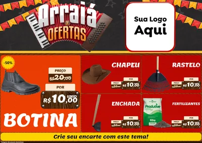 Modelo de Encarte para Encarte A4 Horizontal com o tema Arraiá de Ofertas - Junina para Agropecuária