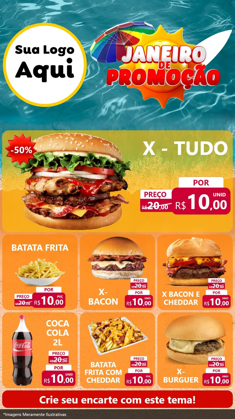 Modelo de Rede Social para Stories com o tema Janeiro de Promoção para Hamburgueria