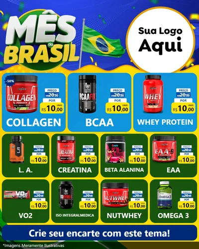 Modelo de Rede Social para Feed Instagram com o tema Mês do Brasil para Suplementos alimentares