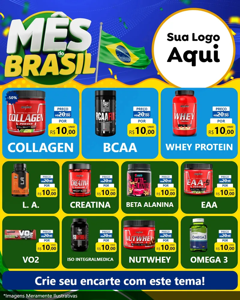 Modelo de Rede Social para Feed Instagram com o tema Mês do Brasil para Suplementos alimentares