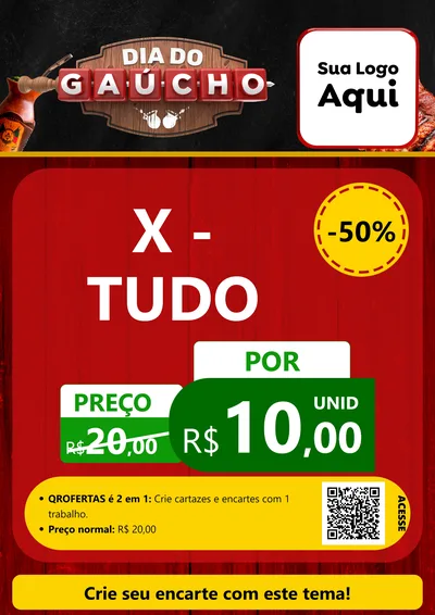 Modelo de Cartaz para Cartaz A4 Vertical com o tema Dia do Gaúcho para Hamburgueria