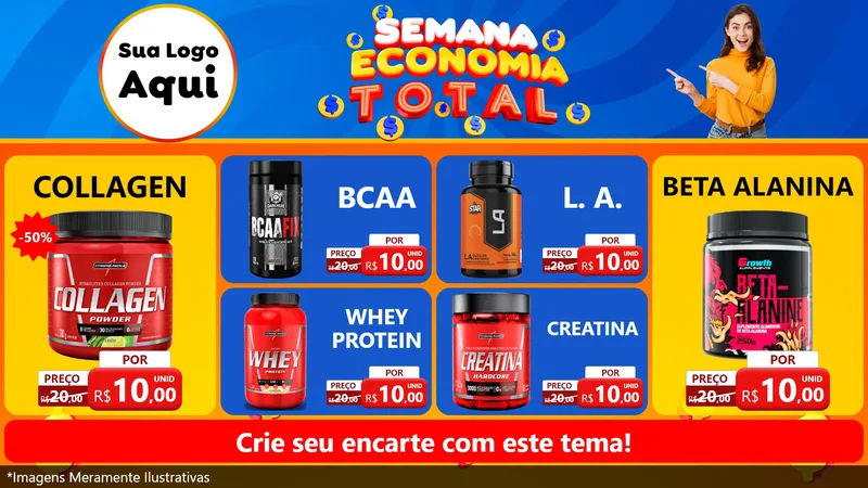 Modelo de TV para TV Horizontal com o tema Semana Economia Total para Suplementos alimentares