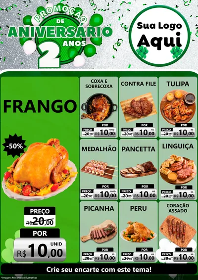 Modelo de Encarte para Encarte A4 Vertical com o tema Promoção de Aniversário - 2 Anos para Assados