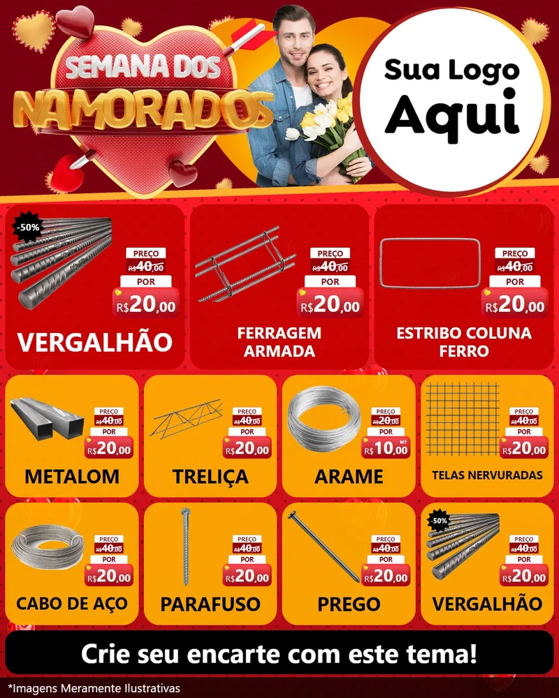 Modelo de Rede Social para Feed Instagram com o tema Semana dos Namorados para Ferragens