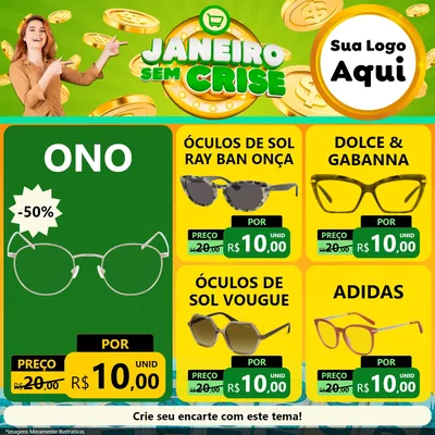 Modelo de Rede Social para Feed Facebook com o tema Janeiro Sem Crise para Óticas