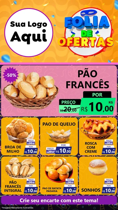 Modelo de Rede Social para Stories com o tema Folia de Ofertas para Padaria
