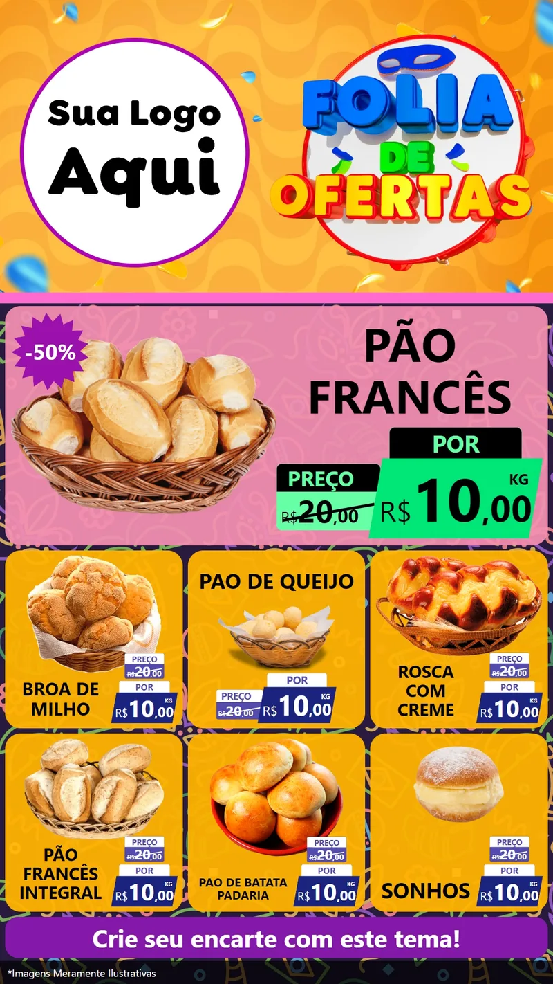 Modelo de Rede Social para Stories com o tema Folia de Ofertas para Padaria
