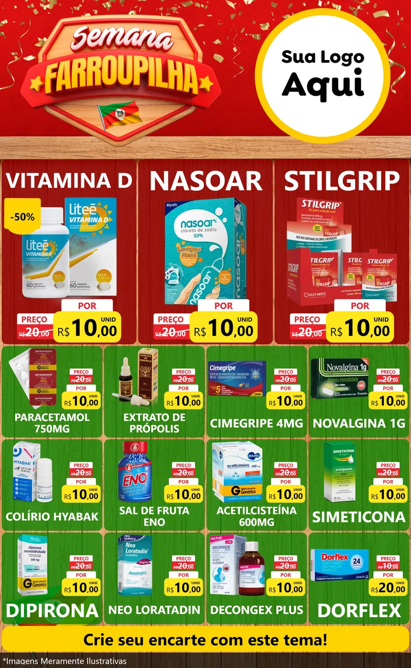 Modelo de Encarte para Encarte Grande com o tema Semana Farroupilha para Farmácia
