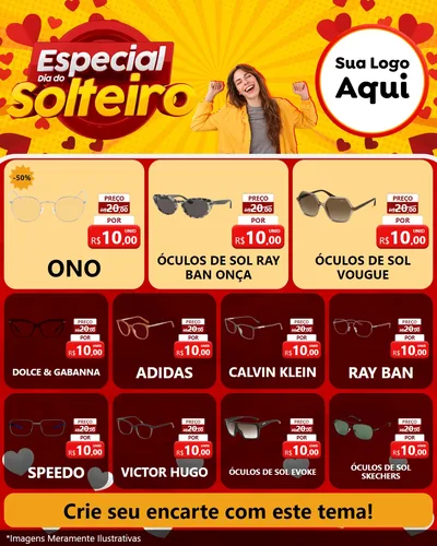 Modelo de Rede Social para Feed Instagram com o tema Especial Dia do Solteiro para Óticas