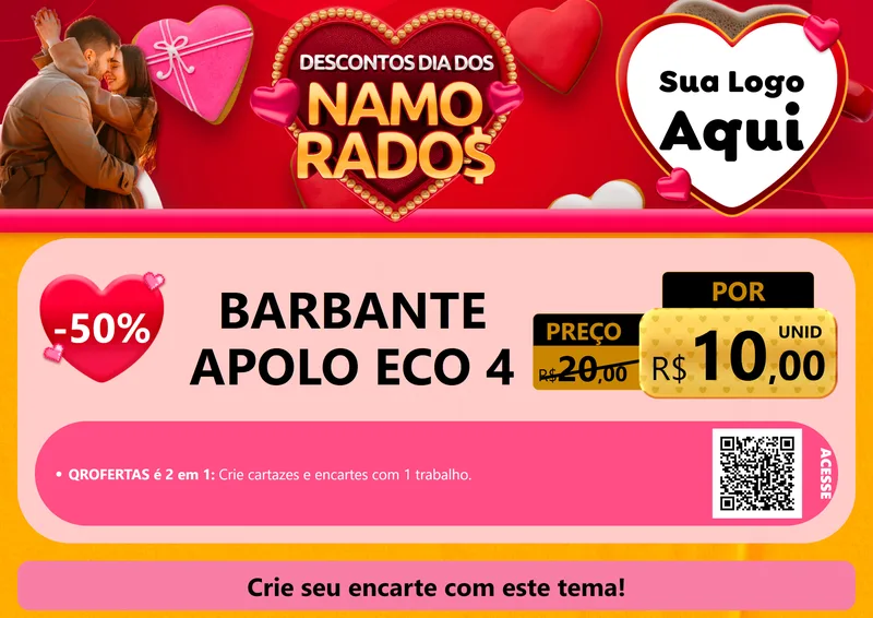 Modelo de Cartaz para Cartaz A4 Horizontal com o tema Descontos Dia dos Namorados para Armarinho e Aviamentos