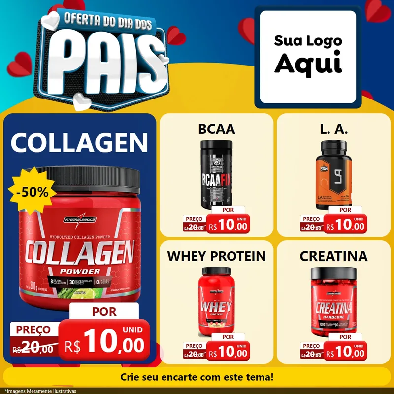 Modelo de Rede Social para Feed Facebook com o tema Oferta Do Dia Dos Pais para Suplementos alimentares
