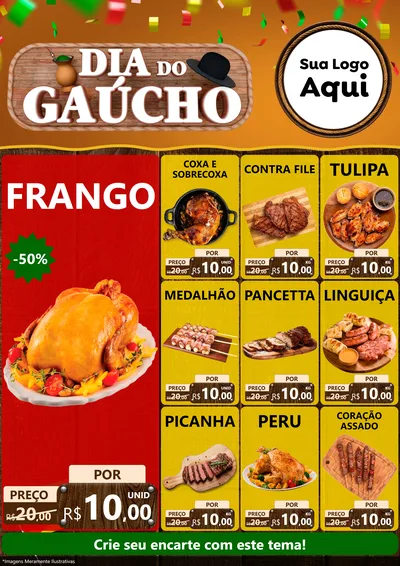 Modelo de Encarte para Encarte A4 Vertical com o tema Dia do Gaúcho para Assados