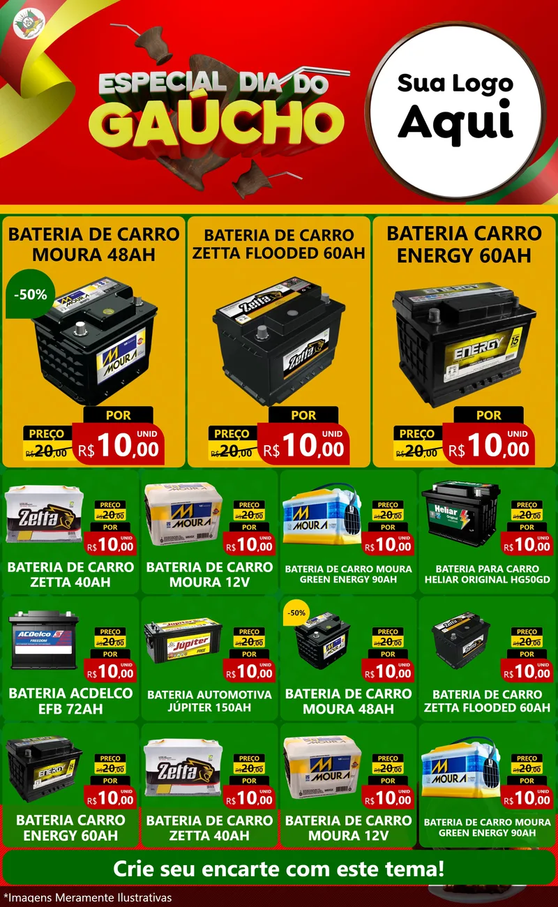 Modelo de Encarte para Encarte Grande com o tema Especial Dia do Gaúcho para Baterias Elétricas