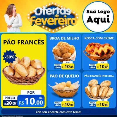 Modelo de Rede Social para Feed Facebook com o tema Ofertas de Fevereiro para Padaria