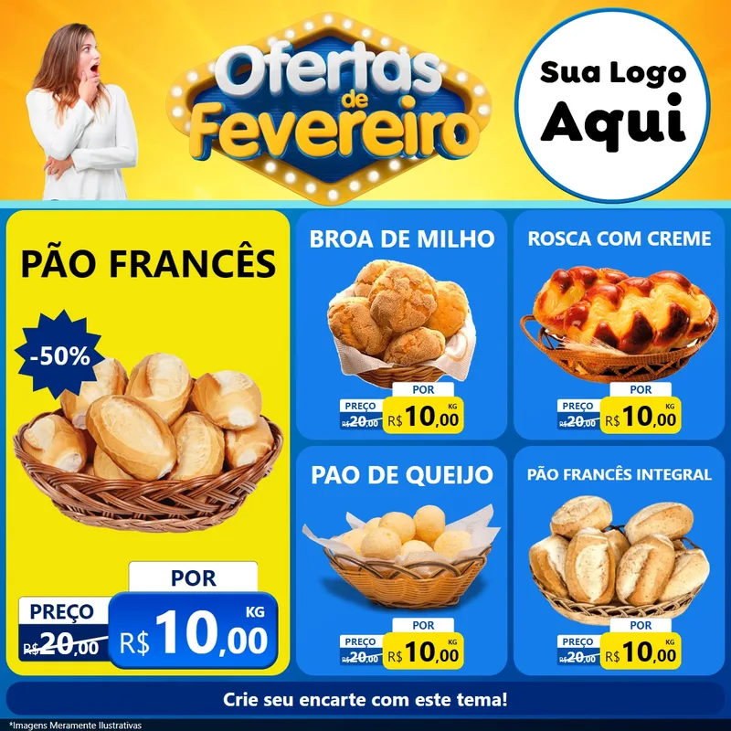 Modelo de Rede Social para Feed Facebook com o tema Ofertas de Fevereiro para Padaria