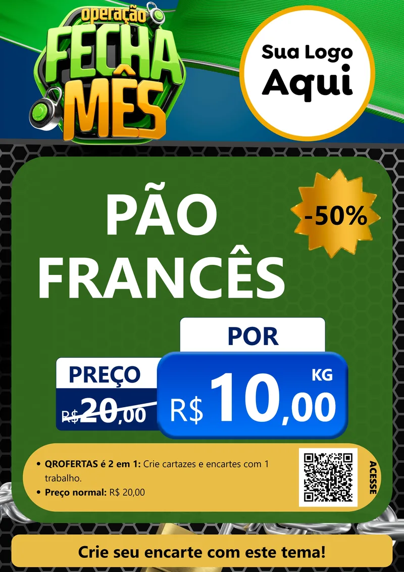 Modelo de Cartaz para Cartaz A4 Vertical com o tema Operação Fecha Mês para Padaria