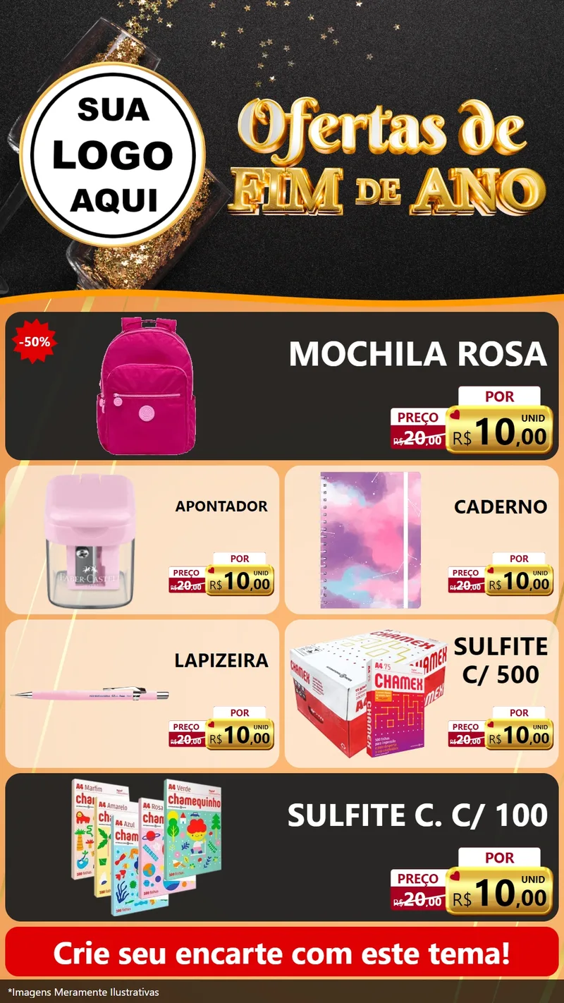 Modelo de TV para TV Vertical com o tema Ofertas de Fim de Ano para Papelaria