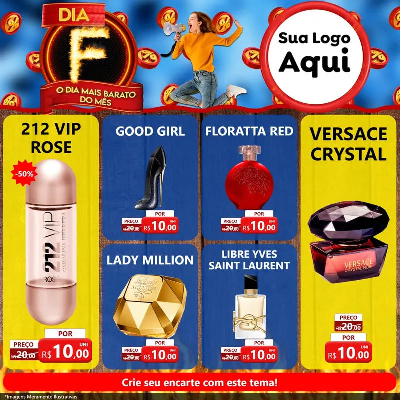 Modelo de Rede Social para Feed Facebook com o tema Dia F - O Dia Mais Barato Do Mês para Perfumes