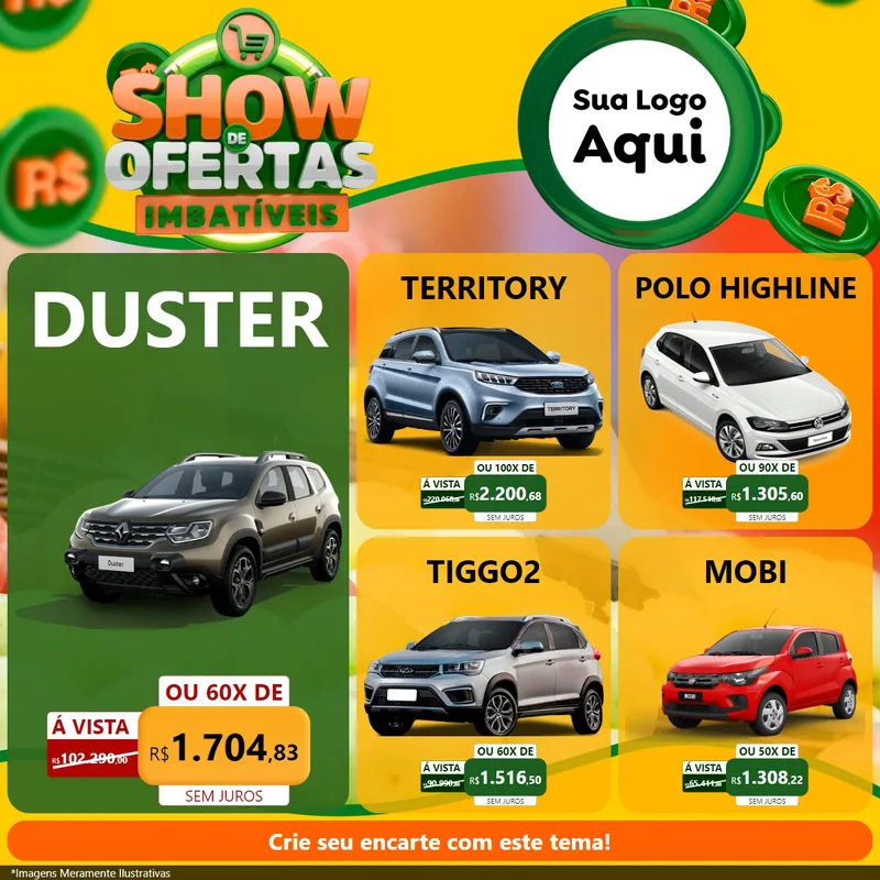 Modelo de Rede Social para Feed Facebook com o tema Show de Ofertas Imbatíveis para Concessionaria de Carros