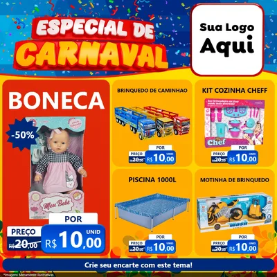 Modelo de Rede Social para Feed Facebook com o tema Especial de Carnaval para Brinquedos
