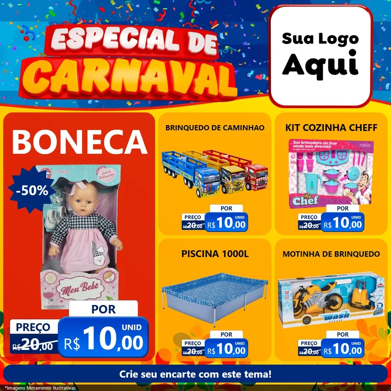 Modelo de Rede Social para Feed Facebook com o tema Especial de Carnaval para Brinquedos