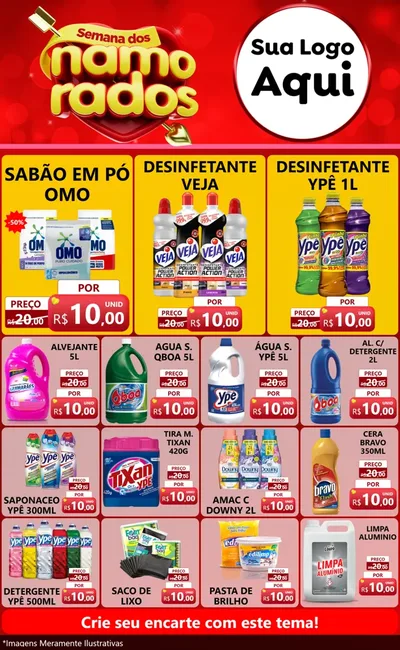 Modelo de Encarte para Encarte Grande com o tema Semana dos namorados para Produtos de Limpeza