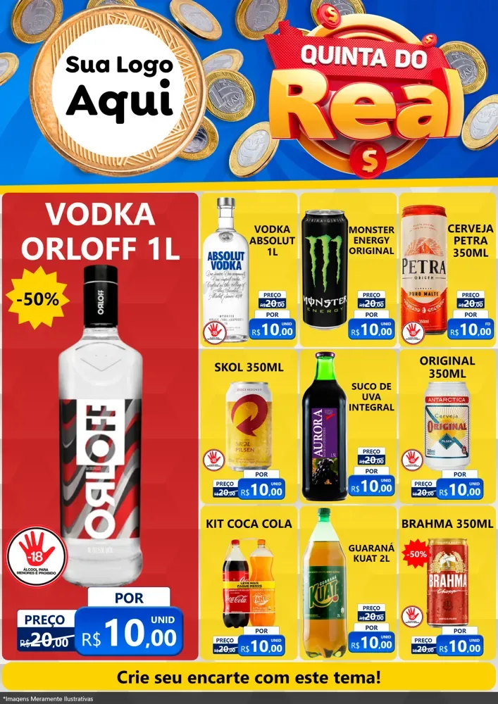 Modelo de Encarte para Encarte A4 Vertical com o tema Quinta do Real para Distribuidora de bebidas
