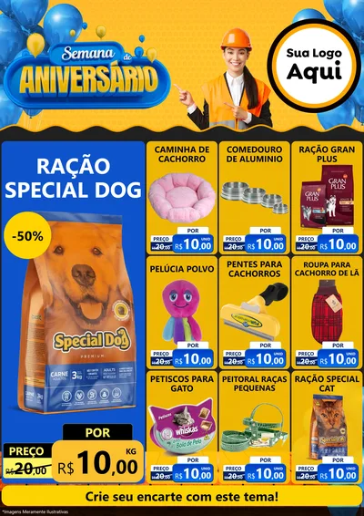 Modelo de Encarte para Encarte A4 Vertical com o tema Semana de Aniversário para Pet Shop