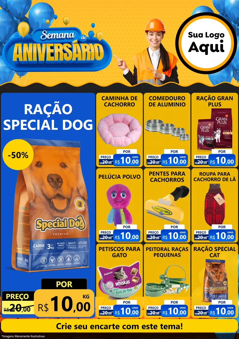 Modelo de Encarte para Encarte A4 Vertical com o tema Semana de Aniversário para Pet Shop