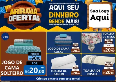 Modelo de Encarte para Encarte A4 Horizontal com o tema Arraiá de Ofertas - Junina para Cama, Mesa e Banho