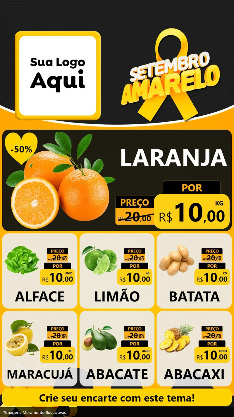 Modelo de Rede Social para Stories com o tema Setembro Amarelo para Hortifrúti