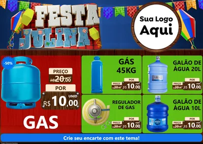 Modelo de Encarte para Encarte A4 Horizontal com o tema Festa Julina para Água e gás