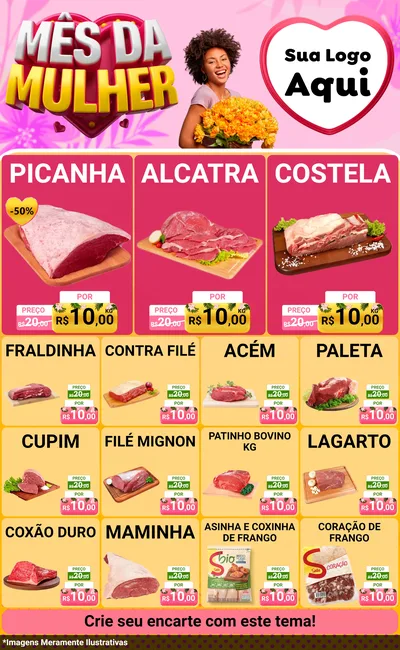 Modelo de Encarte para Encarte Grande com o tema Mês da Mulher para Açougue