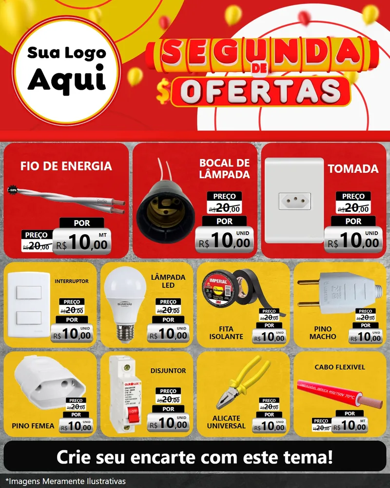 Modelo de Rede Social para Feed Instagram com o tema Segunda de Ofertas para Materiais Elétricos