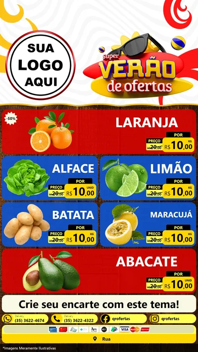 Modelo de TV para TV Vertical com o tema Super Verão de Ofertas para Hortifrúti