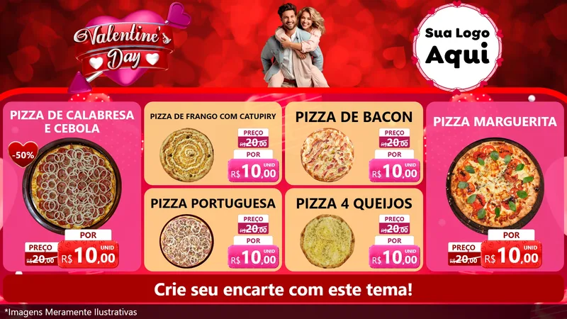 Modelo de TV para TV Horizontal com o tema Valentine's Day para Pizzaria