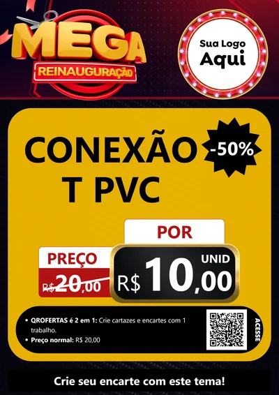Modelo de Cartaz para Cartaz A4 Vertical com o tema Mega Reinauguração para Tubos e conexões