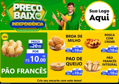 Modelo de Encarte para Encarte A4 Horizontal com o tema Preço Baixo de Independência para Padaria