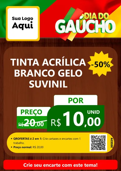 Modelo de Cartaz para Cartaz A4 Vertical com o tema Dia do Gaúcho para Tintas e Ferramentas