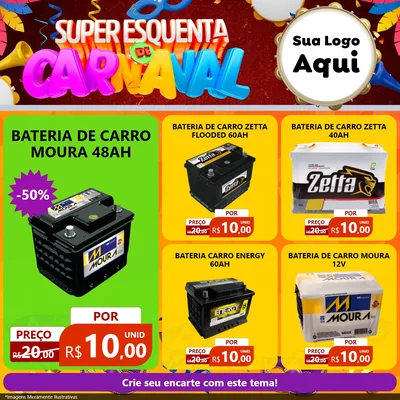 Modelo de Rede Social para Feed Facebook com o tema Super Esquenta de Carnaval para Baterias Elétricas
