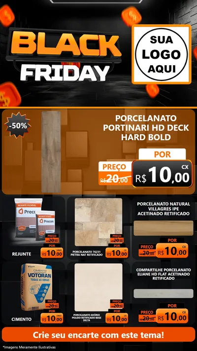 Modelo de Rede Social para Stories com o tema Black Friday para Pisos e revestimentos