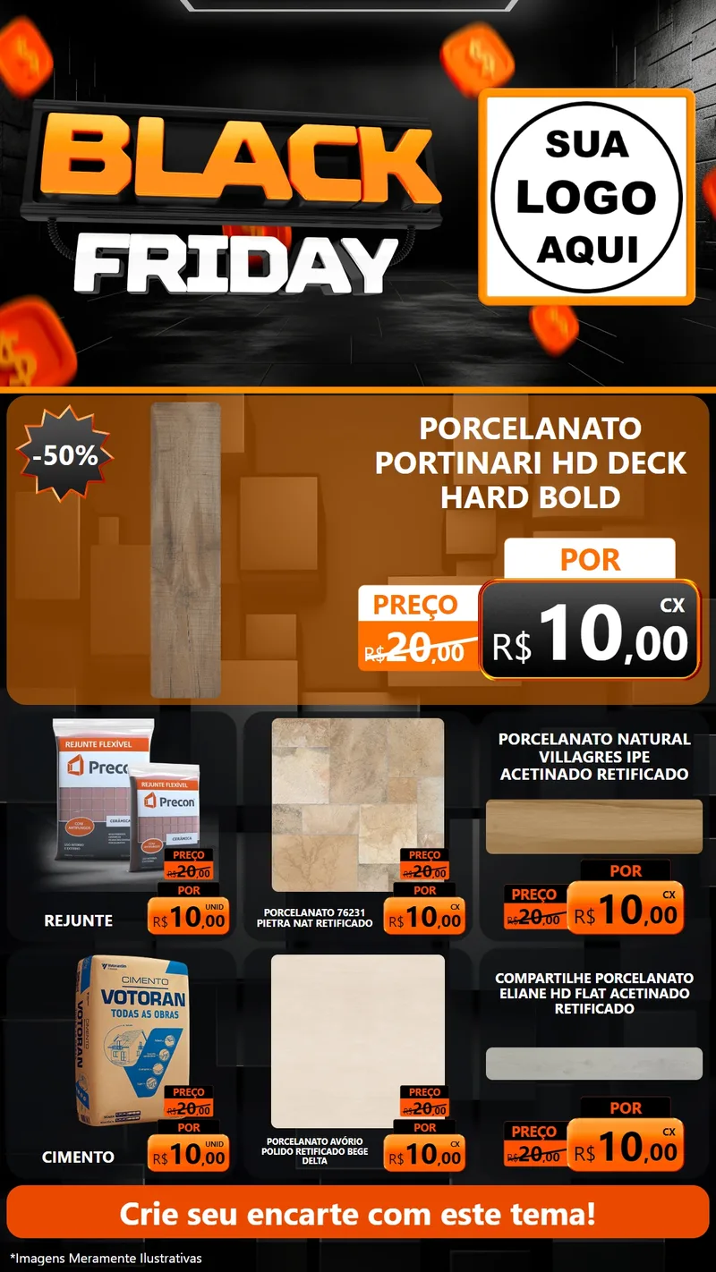 Modelo de Rede Social para Stories com o tema Black Friday para Pisos e revestimentos